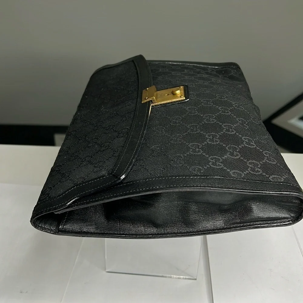 Gucci Black Logo Canvas and Leather Envelope Clutch Bag